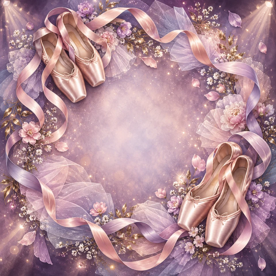 Ballet slippers, ribbons and soft floral details.