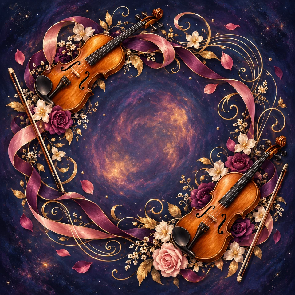 Warm wooden violins and flowing ribbons of musical colour.