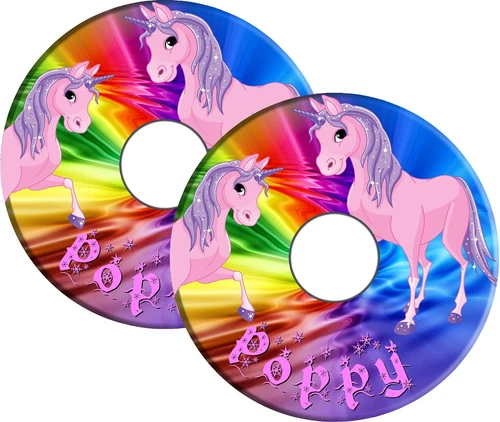 Pink unicorn rainbow spoke-guard design example